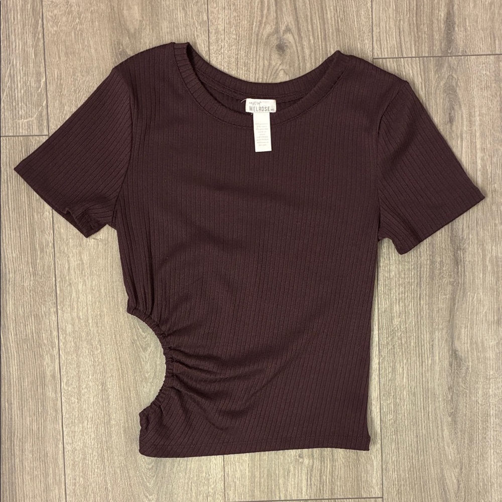 West of Melrose Dark Plum cutout Ribbed crop top